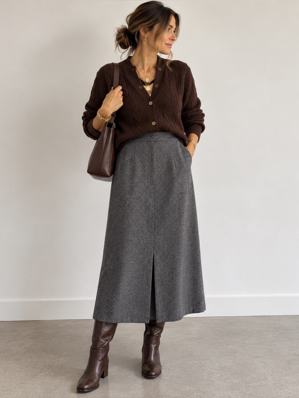 Classic Women's Grey A-Line Wool Blend Skirt Size XS